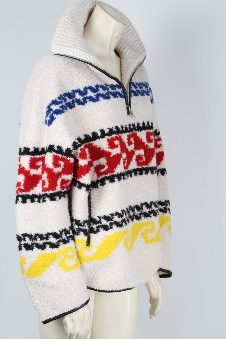 ISABEL MARANT ETOILE Marner Ecru Sherpa Fleece Half-Zip Pullover Sweater S 34